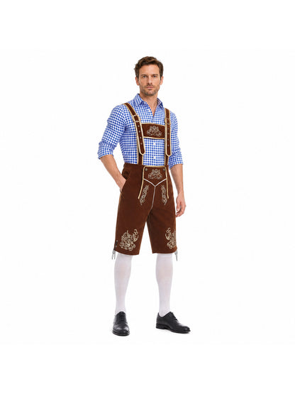 Bibbed suspender shorts with embroidery