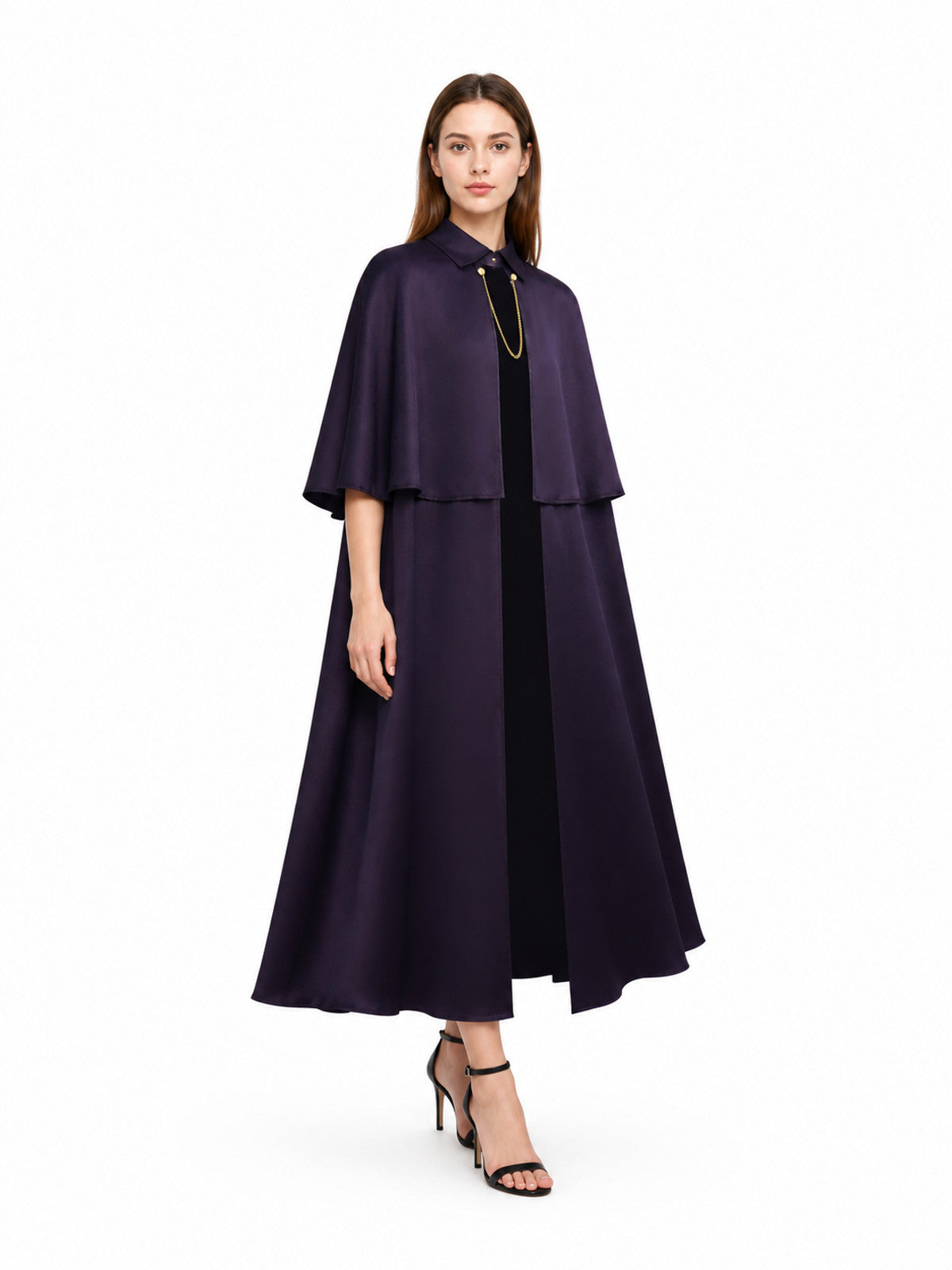 Cape Cloak with Stand Collar and Gold Chain Costume Capes detail