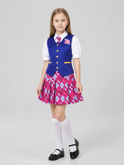 Barbie Cosplay Dress with Vest and Tie, Pleated Costume Dresses detail