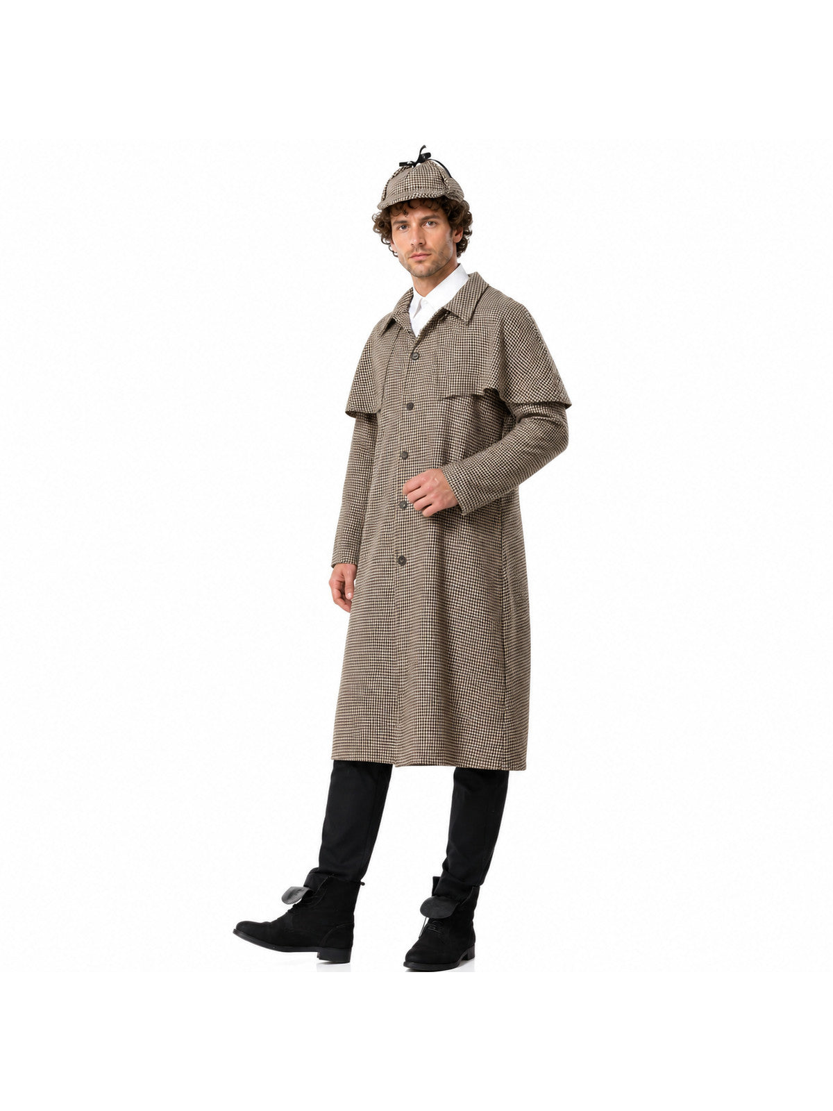 Double-Breasted Houndstooth Coat with Epaulettes for Costumes product detail