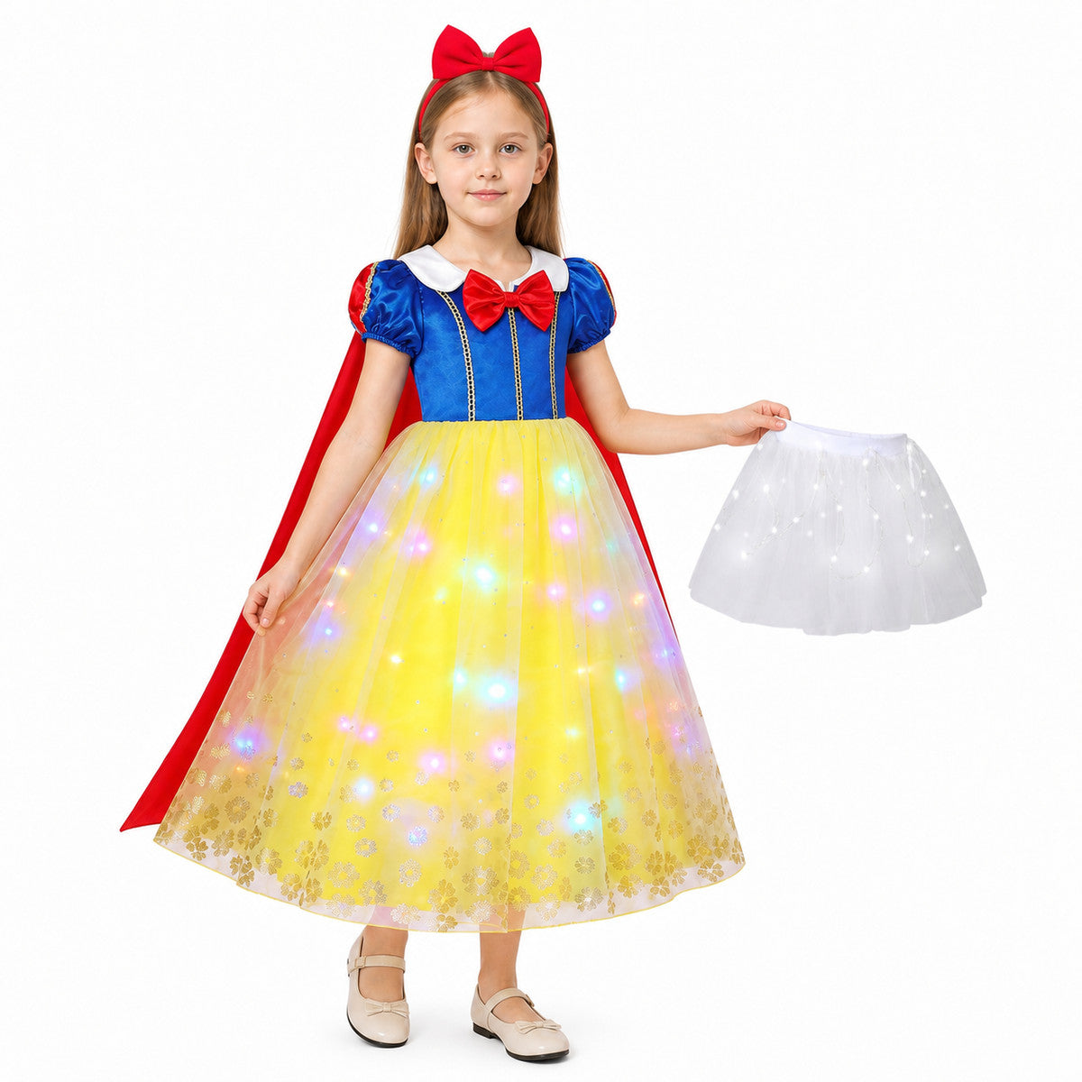 Glowing Snow White Costume with Cape and Headband Costume Capes detail