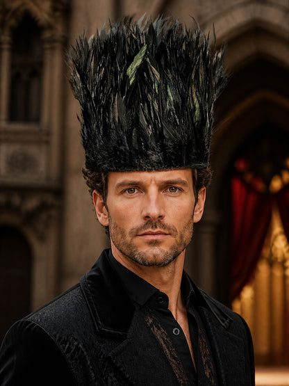 1pc Black Feather Headpiece, Dense Long Feathers, Spiky Design, Curved Base