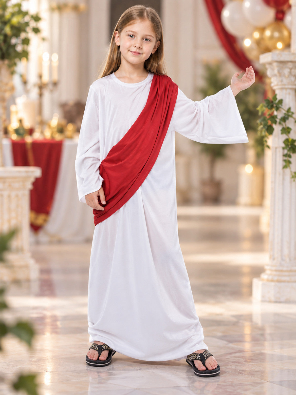 Carnival Costume with White Robe and Red Cape lifestyle view