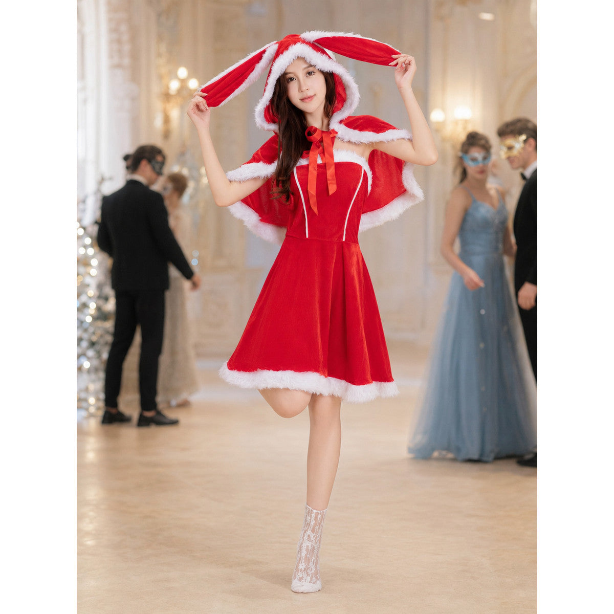 Christmas Costume with Ears and Red Bow