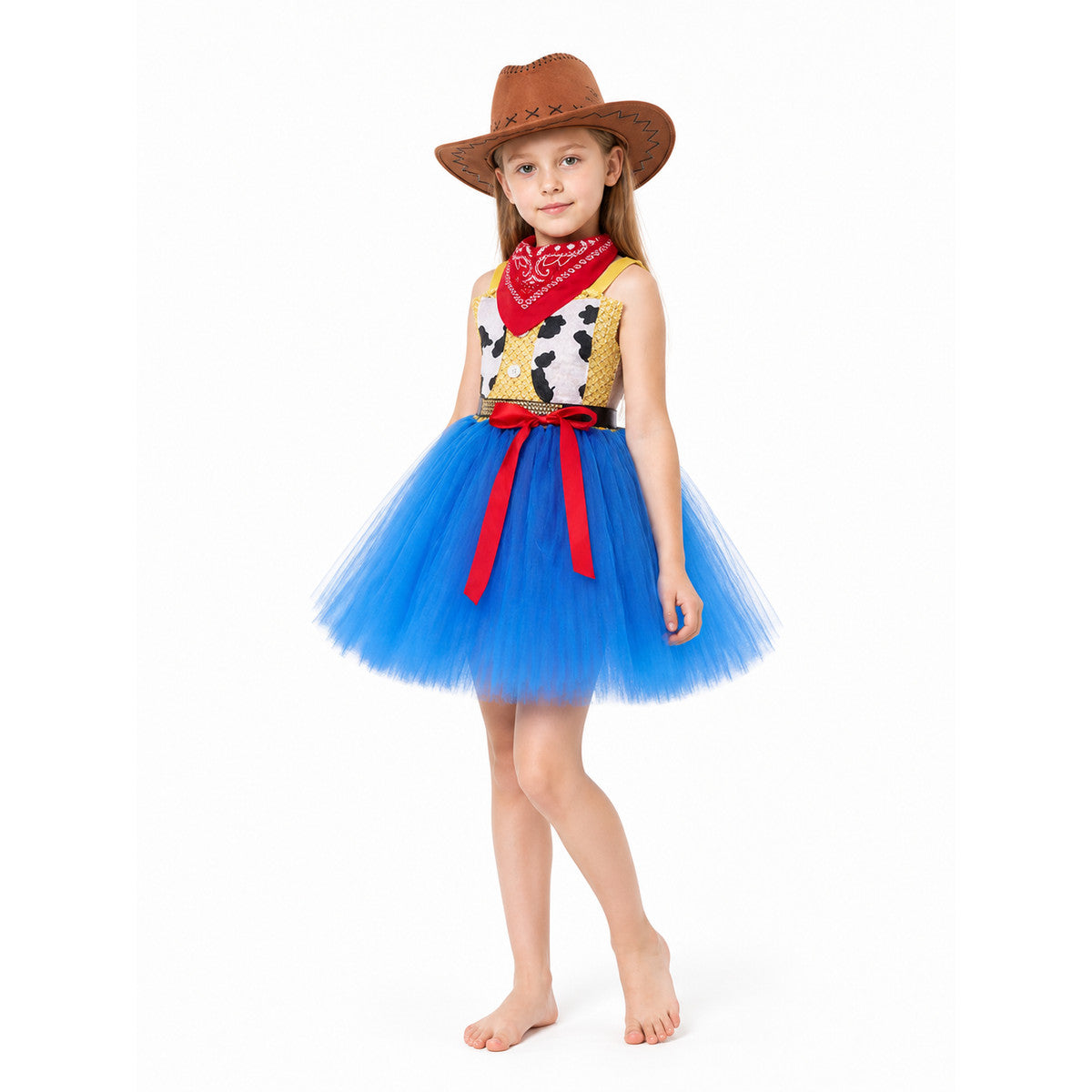 Children’s cowgirl costume with a tutu skirt, hat, and neckerchief