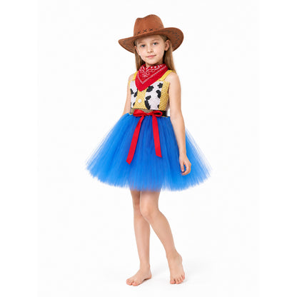 Children’s cowgirl costume with a tutu skirt, hat, and neckerchief