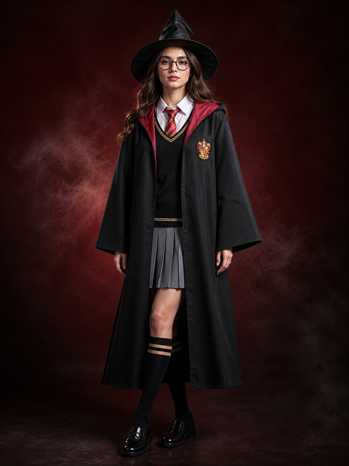 Harry Potter Gryffindor Robe Costume Set With Hat, Tie, Scarf, Wand & Glasses