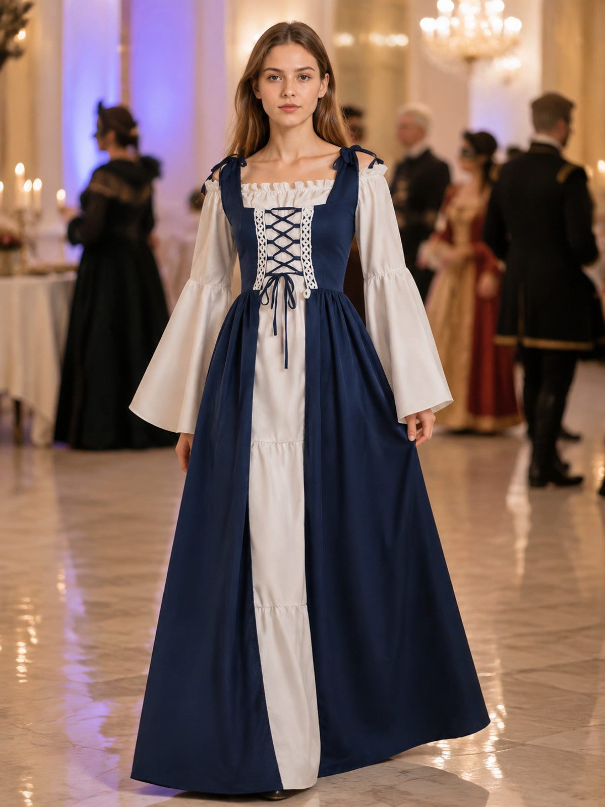 Dark Blue Medieval Dress with a Corset Bodice lifestyle view