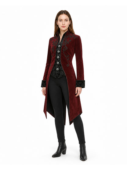 Vintage Burgundy Frock Coat with Embroidery and Buttons