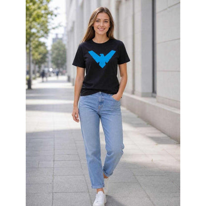 Black graphic-print T-shirt, short sleeve, everyday wear lifestyle view