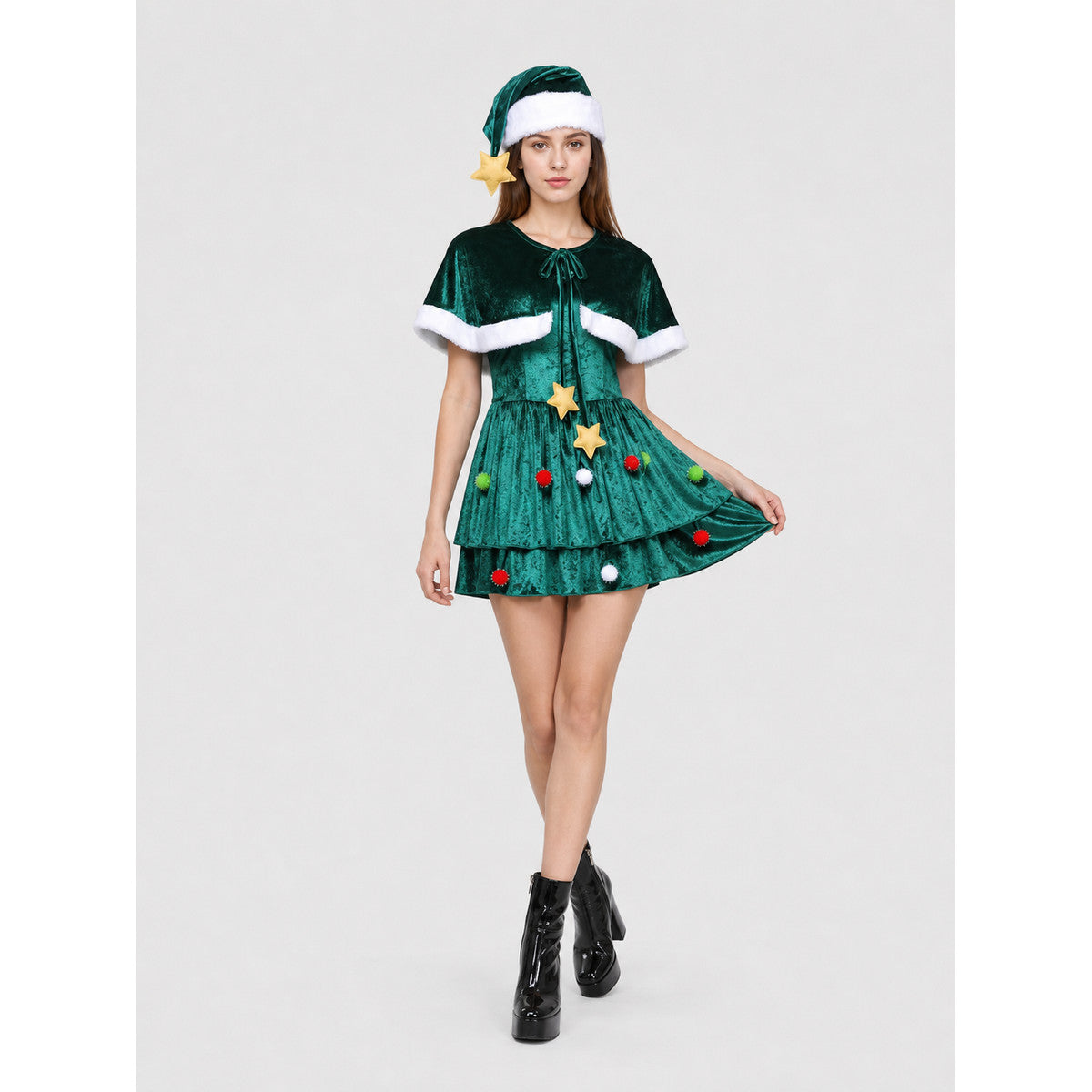 Christmas Tree Costume with Tiered Skirt for Performances