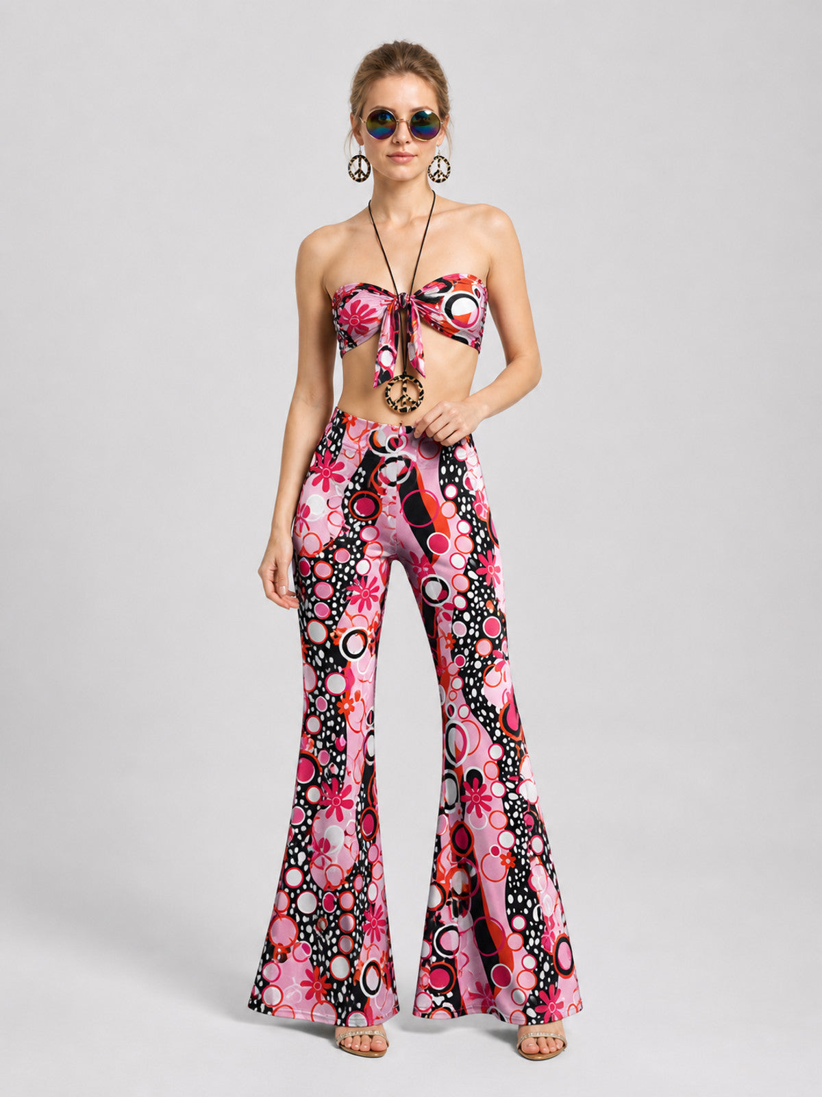 Hippie-Style Set: Flare Pants, Shorts, and Accessories
