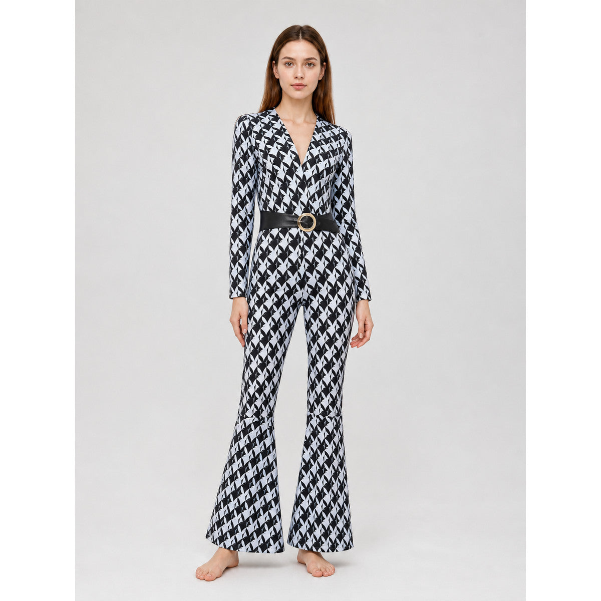 Retro Disco-Style Jumpsuit with Diamond Pattern