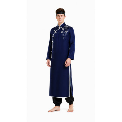 Dark Blue Robe with White Dragon for Cosplay on-model front view