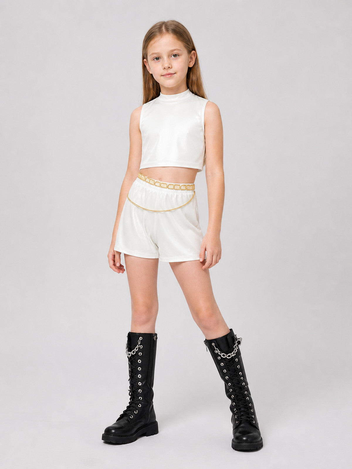 Children's Demon Hunter Stage Costume, White with Gold
