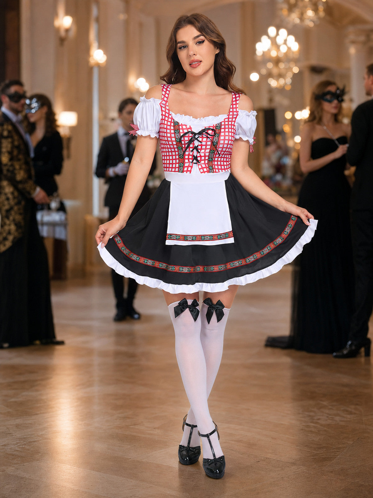 Ethnic-Style Dress with Apron and Full Skirt lifestyle view