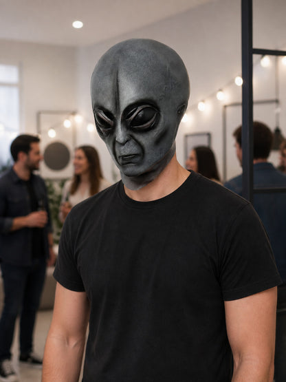 Black and Gray Alien Halloween Mask lifestyle view