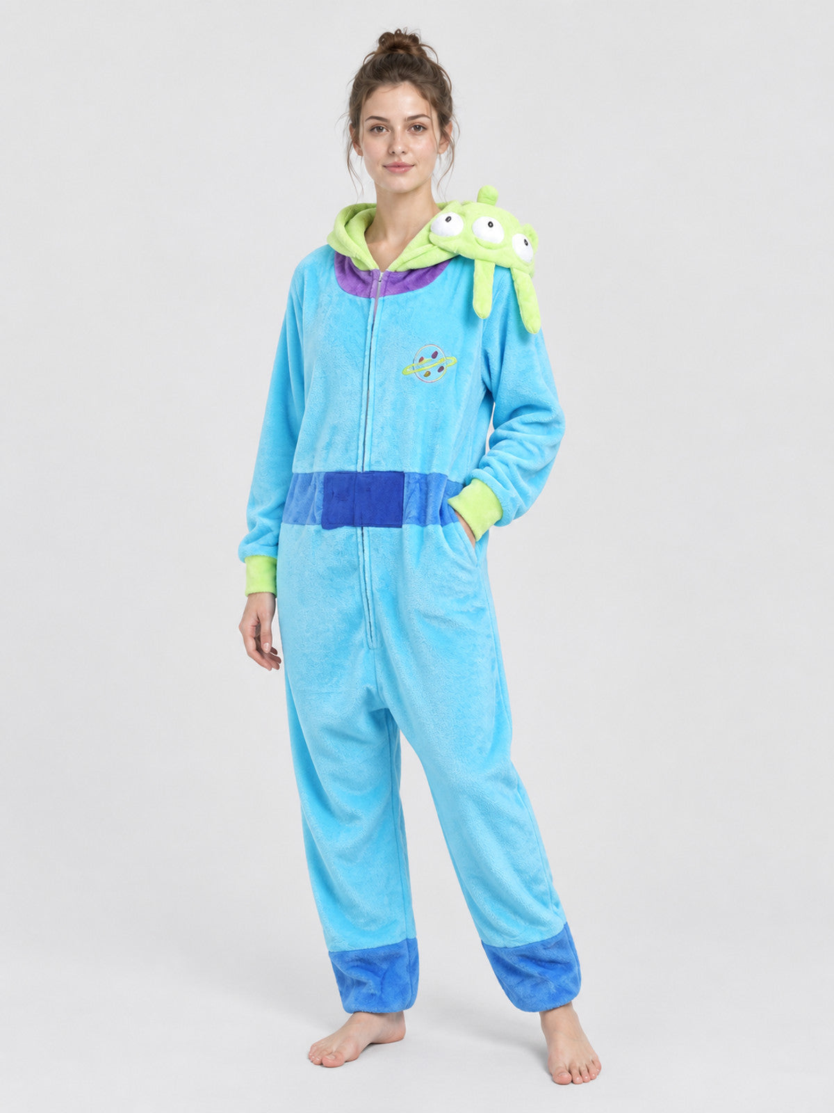 Pajama Jumpsuit with Puffy Hood and Zipper
