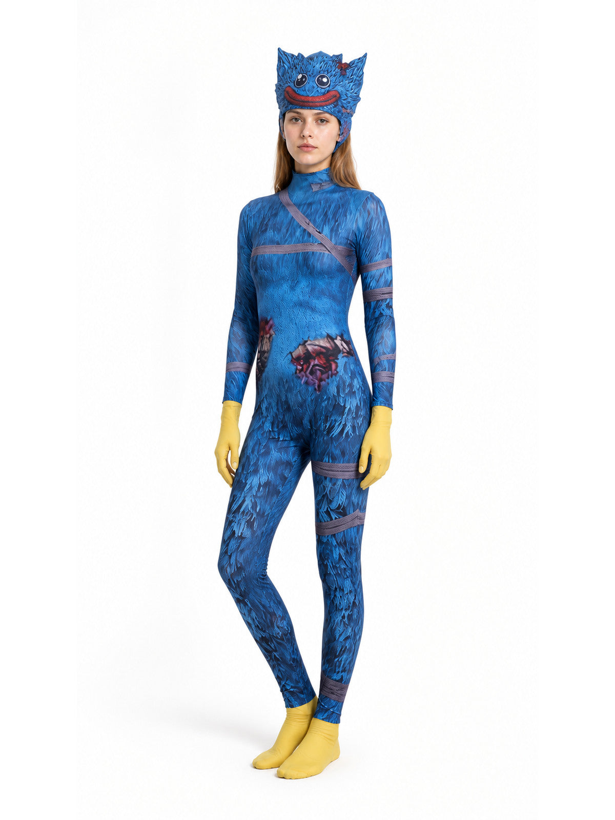 Blue Hooded Monster Jumpsuit Costume