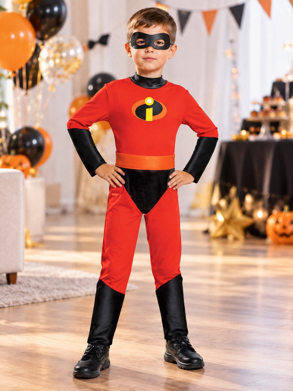 Kids' superhero carnival costume with mask and belt