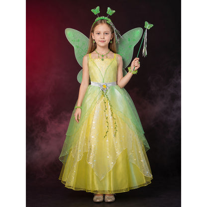Girls Green Fairy Princess Costume Set with Tulle Dress, Butterfly Wings, Magic lifestyle