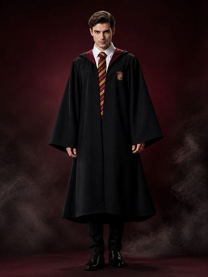 Black Wizard Robe Costume Set with Red-Yellow Striped Tie, Long Sleeve Halloween main product view
