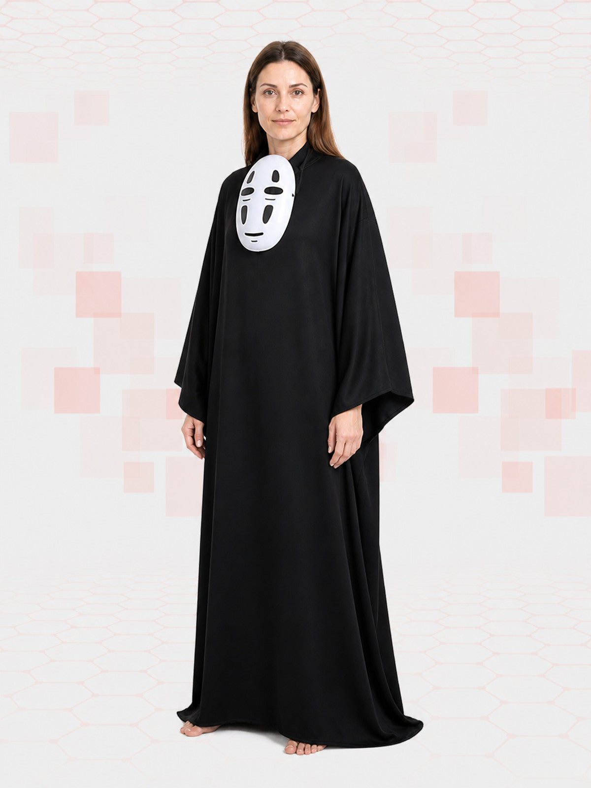 No-Face Costume: Black Hooded Robe and White Mask