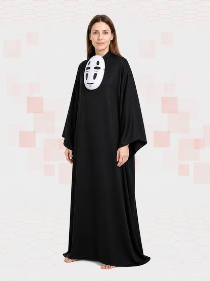 No-Face Costume: Black Hooded Robe and White Mask