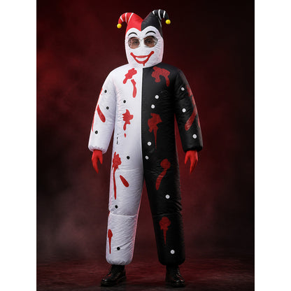 Black White Clown Jumpsuit Costume with Hat and Red Drip Design main product view