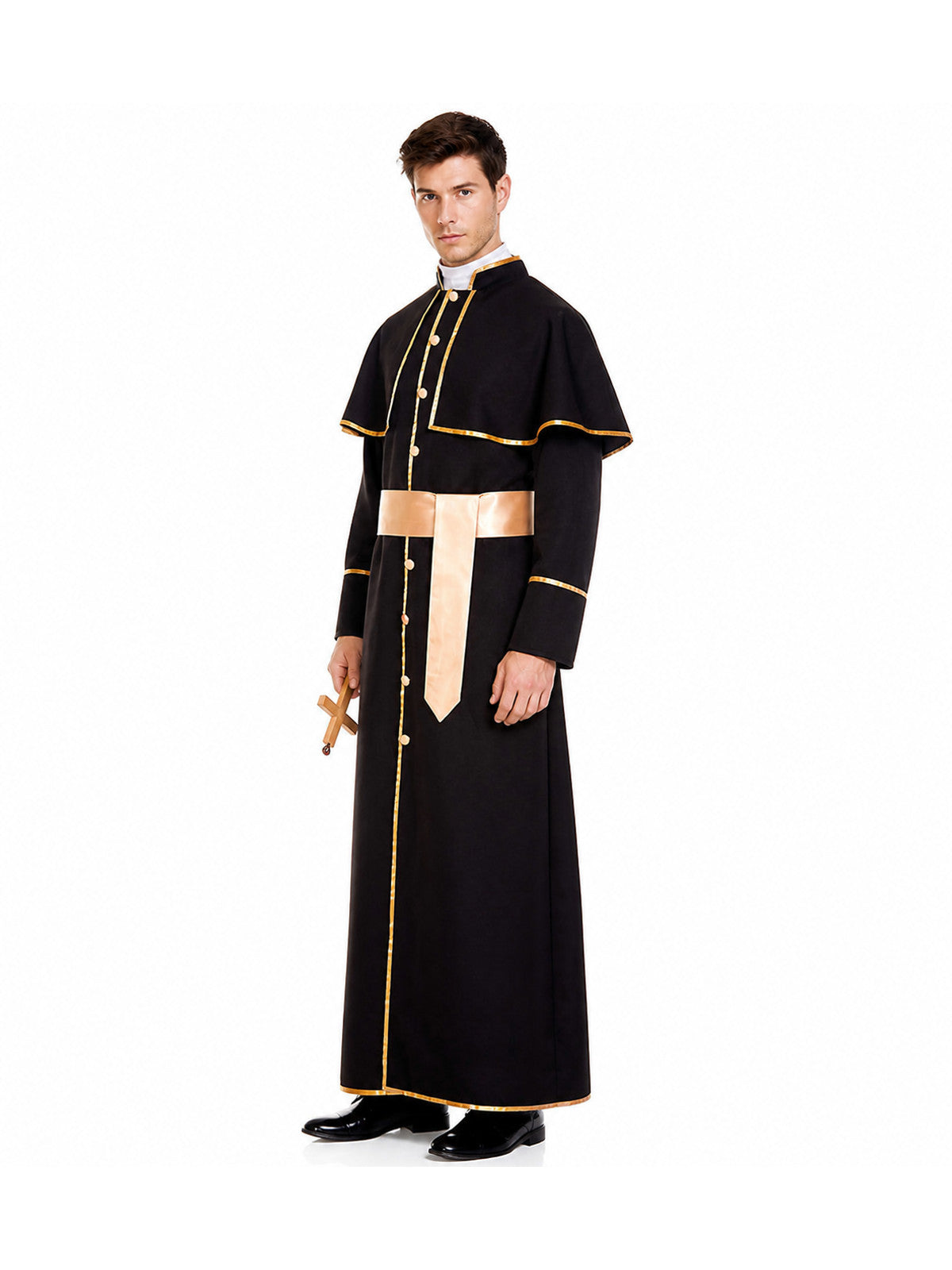 Black Carnival Cassock with Gold Trim and Belt