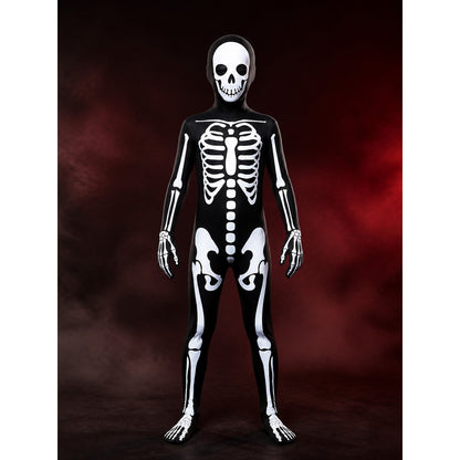 Hooded Skeleton Bodysuit Costume - Black and White Skeleton Print Halloween main product view
