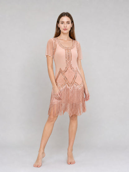 Gatsby-Style Evening Dress with Fringe and Sequins Costume Dresses detail