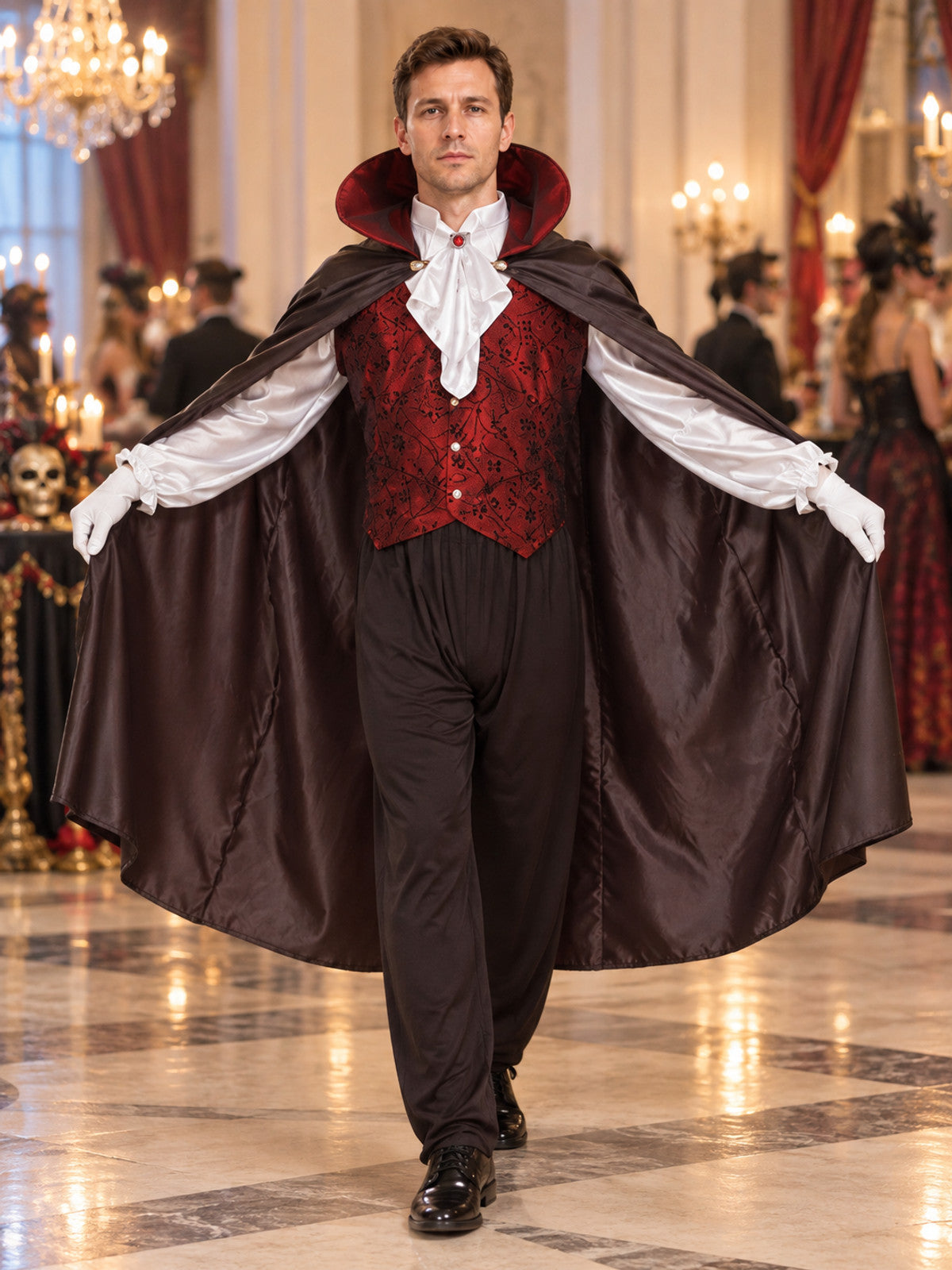 Vampire Costume with Red Vest and Cape lifestyle view