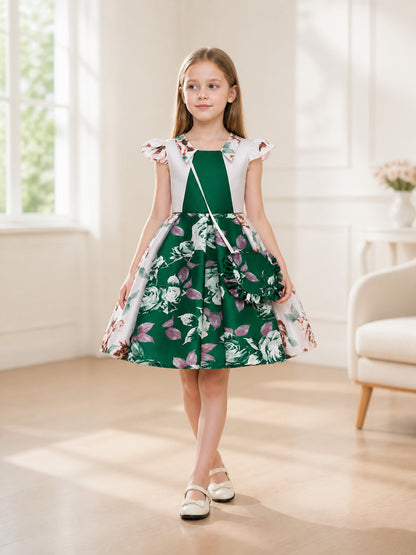 Dark Green Dress: Flutter Sleeves, Full Skirt lifestyle view