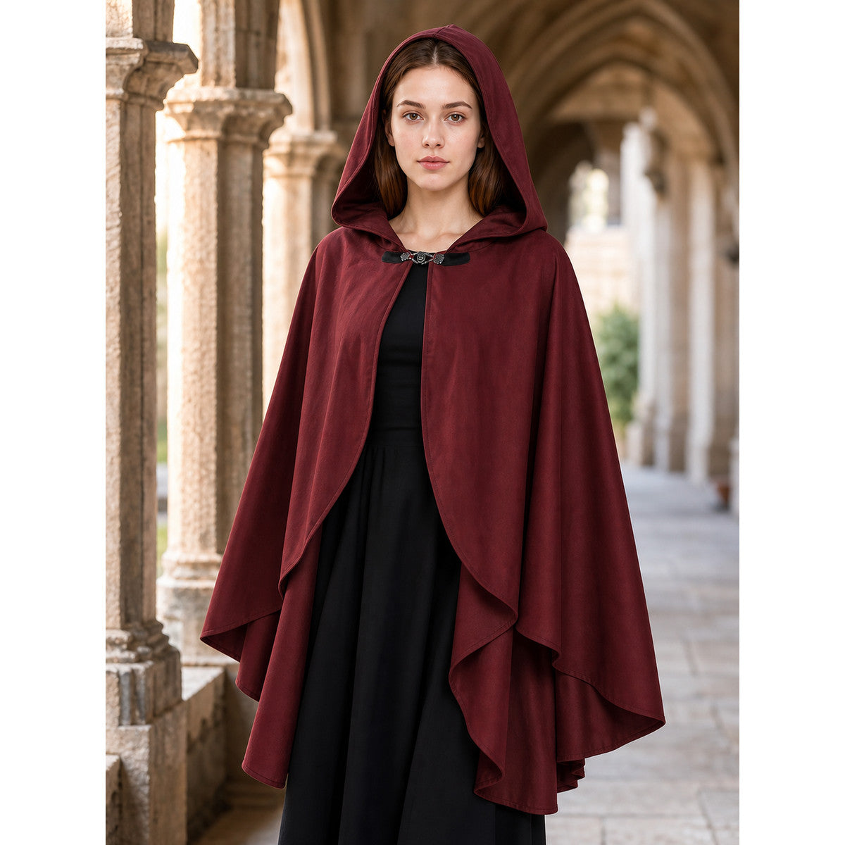Burgundy Hooded Costume Cloak for Cosplay lifestyle