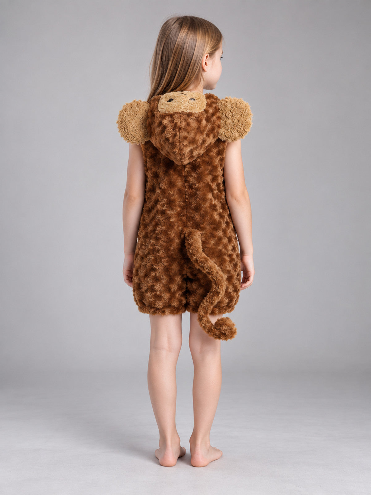 Baby Monkey Costume: Brown Sleeveless Hooded Jumpsuit with 3D Ears, Face