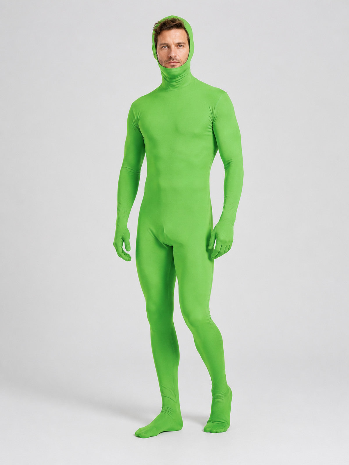 Green skin-tight jumpsuit for chroma key and Halloween