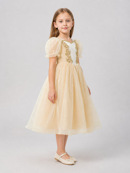MSL90 Princess Dress with Gold Decoration for Celebrations side view