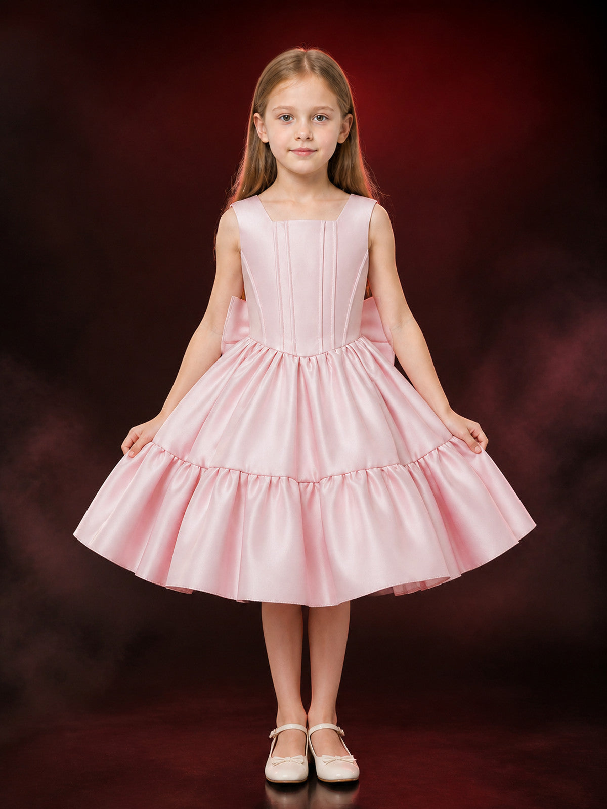 Baby Girls' Dusty Pink Princess Dress, Sleeveless Tiered Ruffle Flower Girl Gown main product view