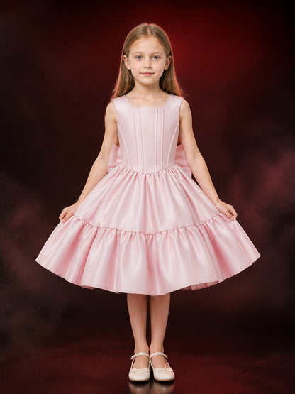 Baby Girls' Dusty Pink Princess Dress, Sleeveless Tiered Ruffle Flower Girl Gown main product view