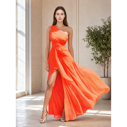 Asymmetrical One-Shoulder Orange Maxi Dress