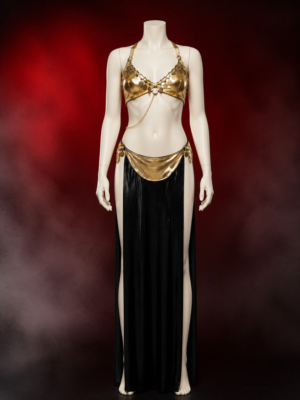 Adult Egyptian Queen Two-Piece Halloween Costume, Gold-Decorated Top and main product view