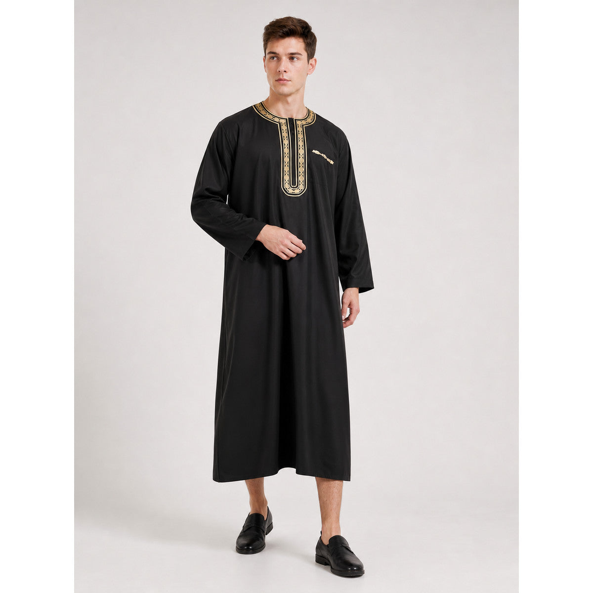 Long Robe with Gold Trim, Black lifestyle