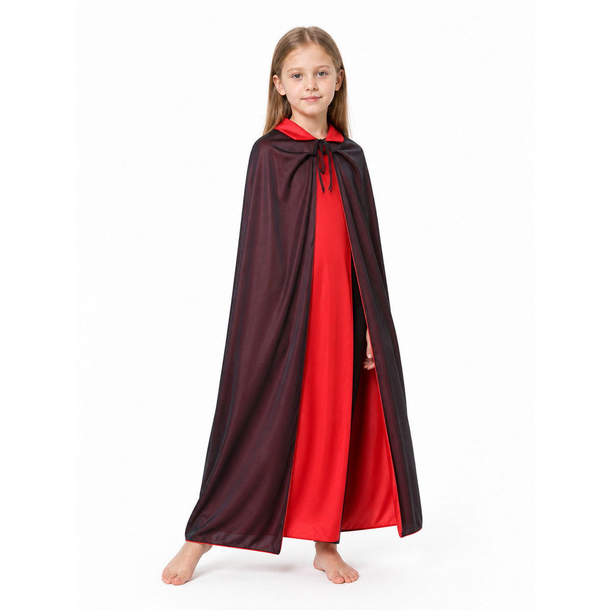 Long Reversible Cloak with Collar, Black and Red Costume Capes detail