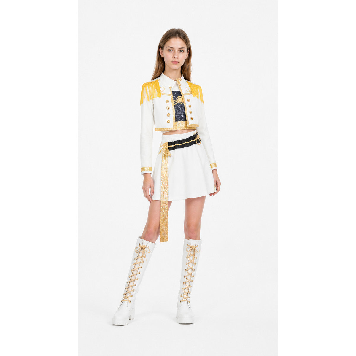 Children's Set: White Jacket and Skirt with Gold Decor Holiday Decorations detail