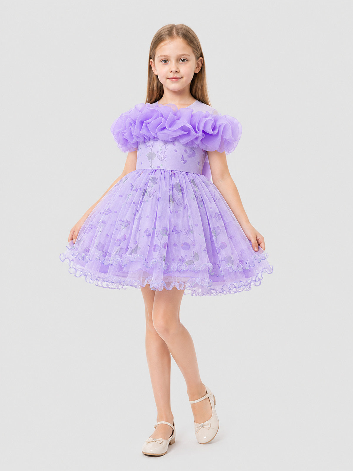 Purple Princess Dress with a Full Skirt and Ruffles Costume Dresses detail