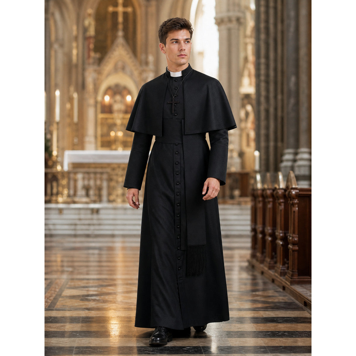 Black Halloween Cosplay Cassock with Cross