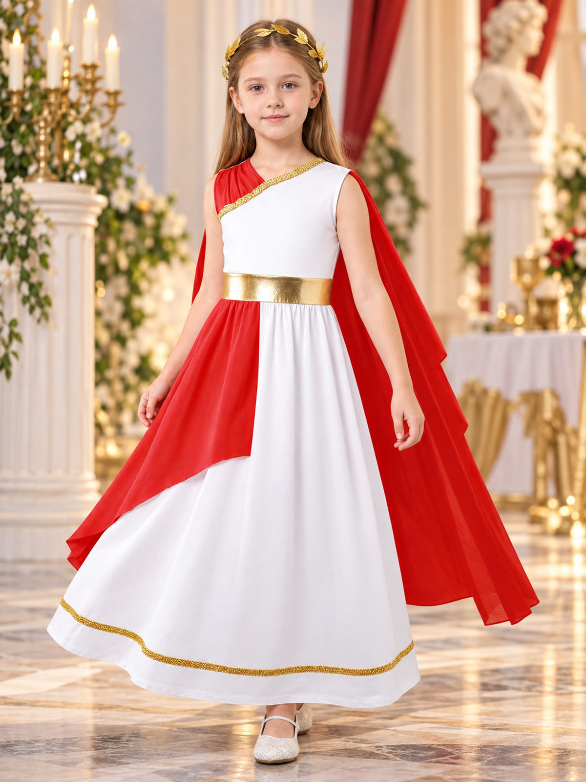 Kids' carnival dress with cape and gold belt