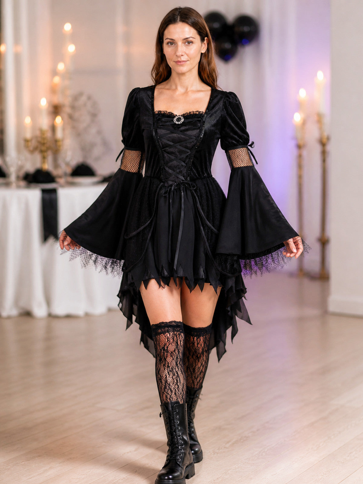 Gothic Costume Dress with Lace-Up Detail lifestyle view