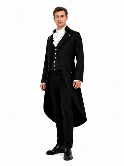 Gothic Black Steampunk Tailcoat with Gold Buttons product detail